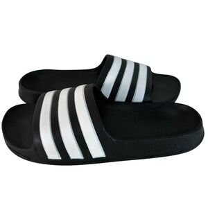 Adidas Adilette Slides Black White Three Stripe Mens Sandals US Size 6